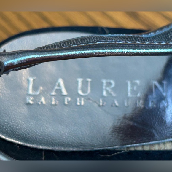 Lauren Ralph Lauren Silver Metallic Slide-On Slingback Wedges Bow - Picture 9 of 14